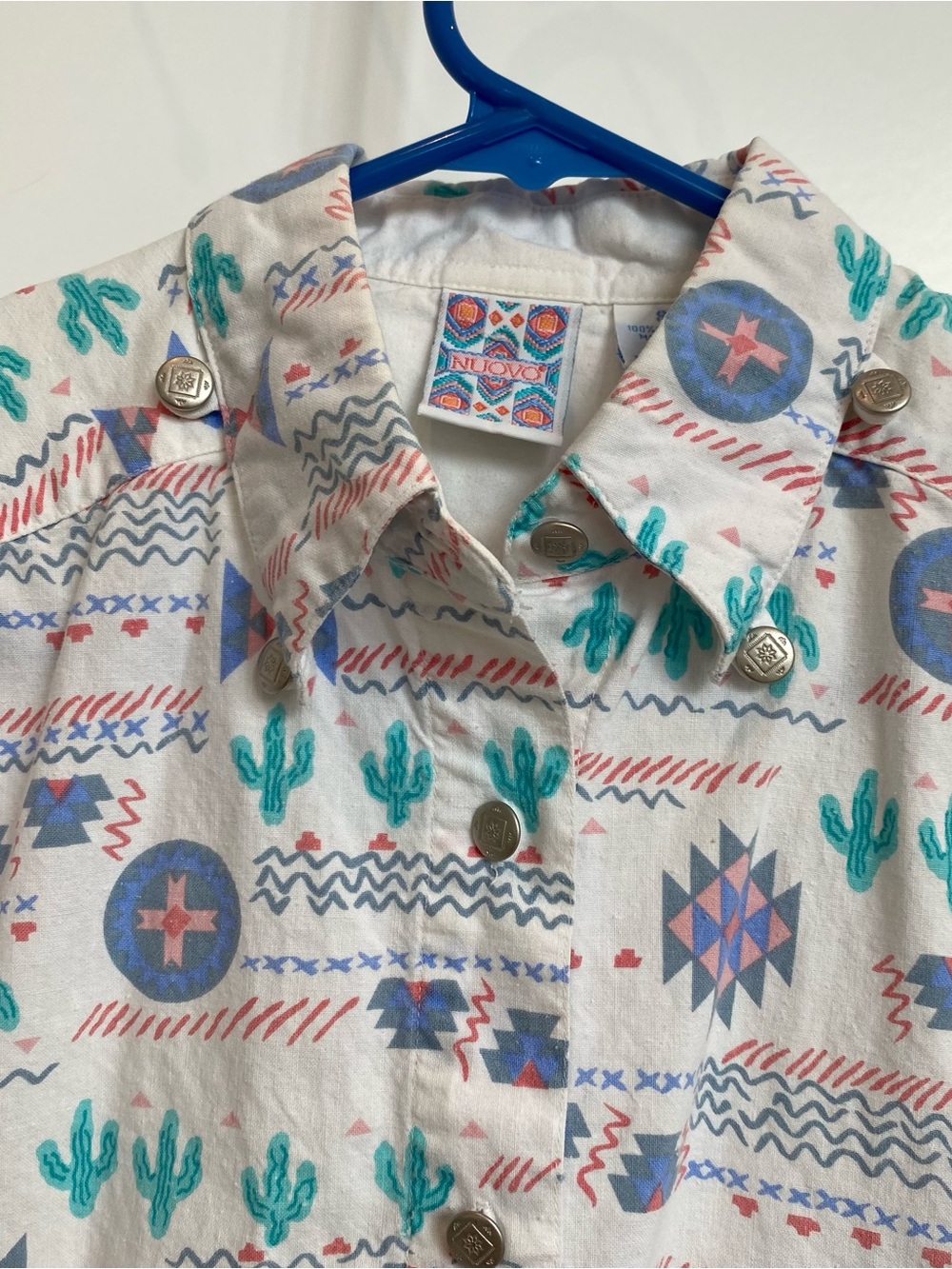 Southwest Button-Down Short Sleeve Shirt with Blue/ Green Print size S UFO core - Picture 5 of 10